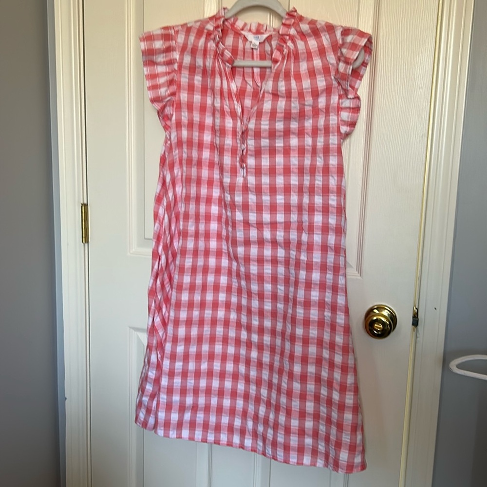 Pink and white checked casual dress
